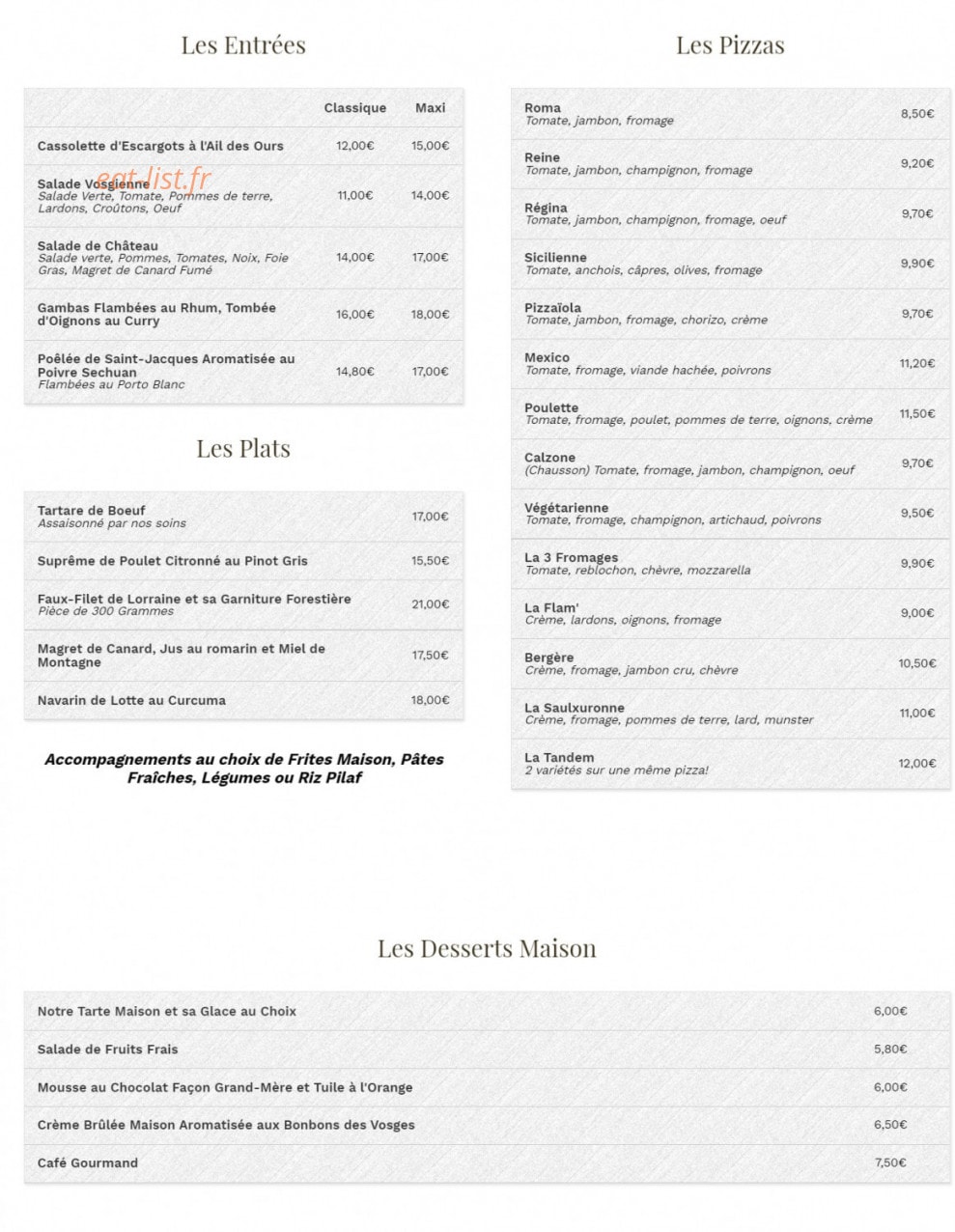 Pizzeria du Château — carte page 1