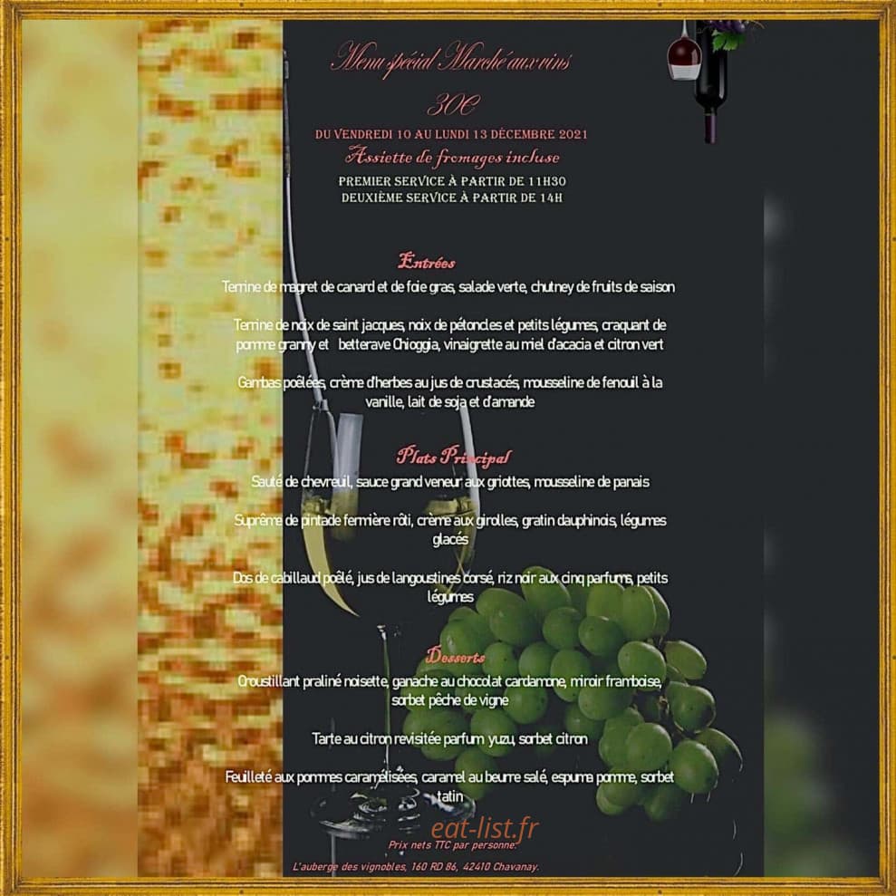Auberge de Vignobles — carte page 1