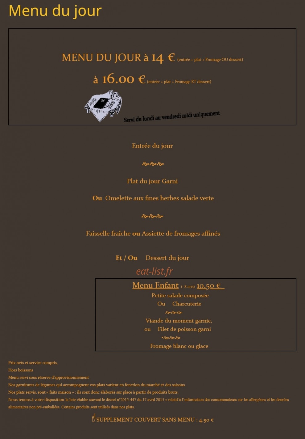 Auberge de la Chapelle — carte page 1