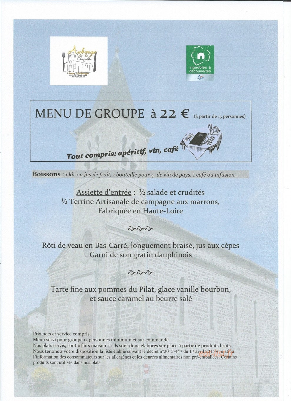 Auberge de la Chapelle — carte page 6