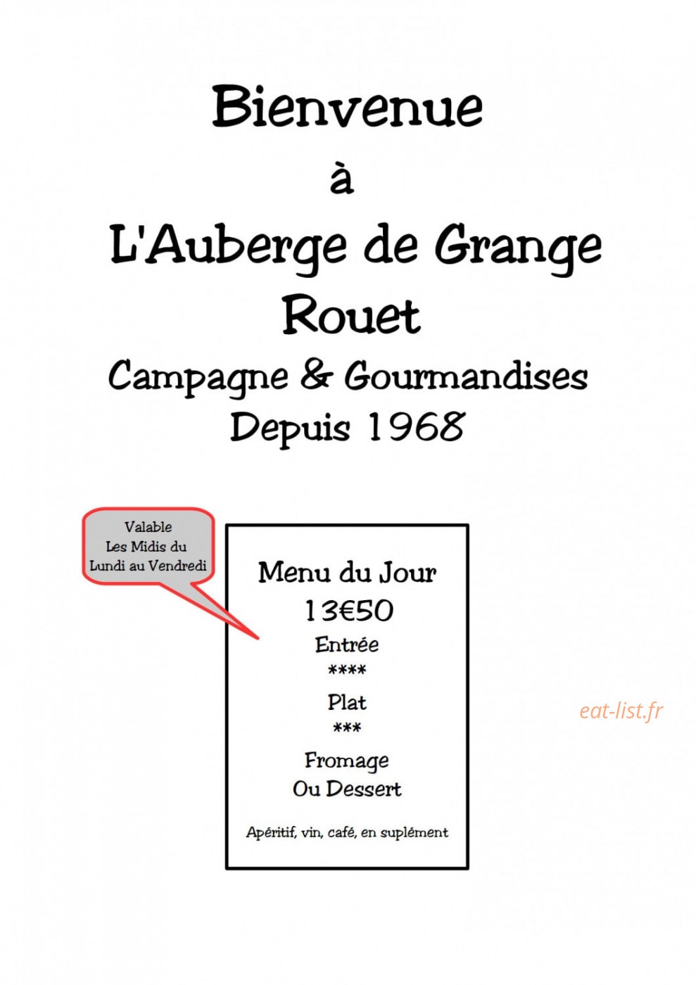 Auberge de Grange Rouet — carte page 1