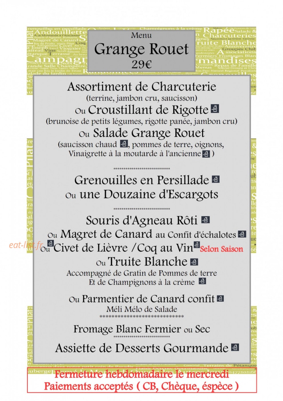 Auberge de Grange Rouet — carte page 7
