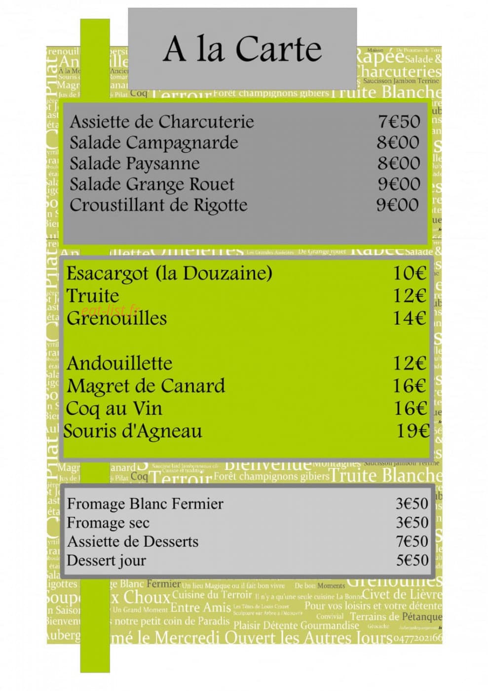 Auberge de Grange Rouet — carte page 2