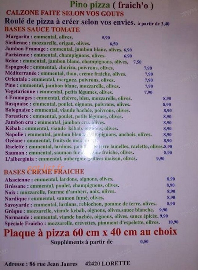 Snack Fraich'o — carte page 1