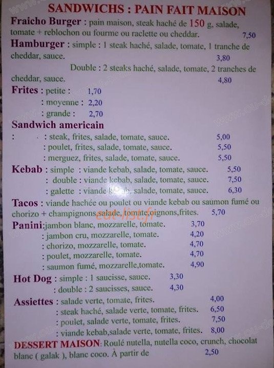 Snack Fraich'o — carte page 2