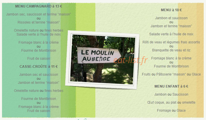Auberge Le Moulin — carte page 1