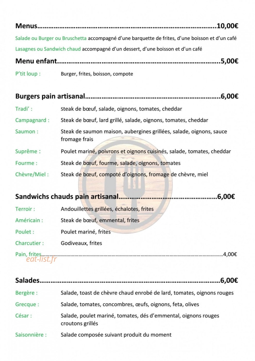 Tradi’ food — carte page 1