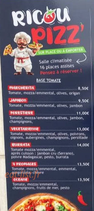 Ricou Pizz — carte page 1