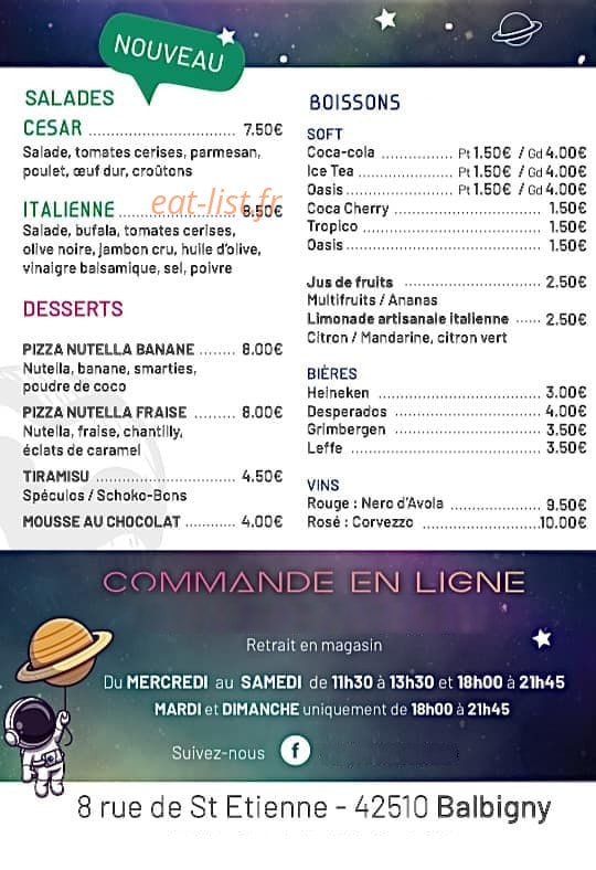 Galactique pizza — carte page 3