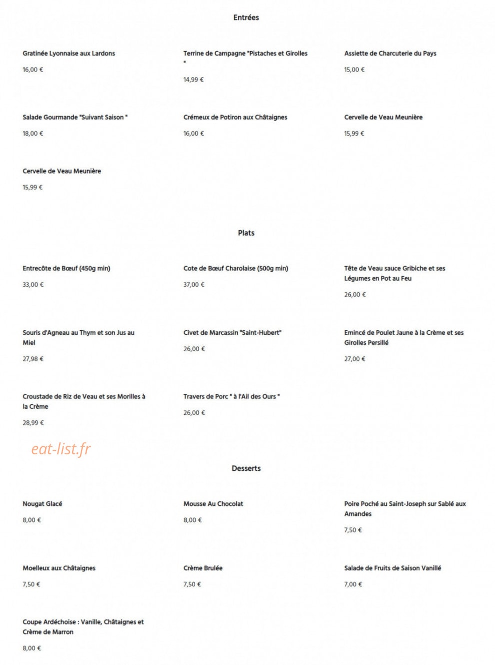 Chez Cazot — carte page 1