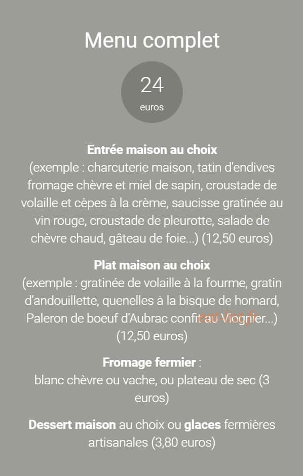 Auberge Vert Anes — carte page 1