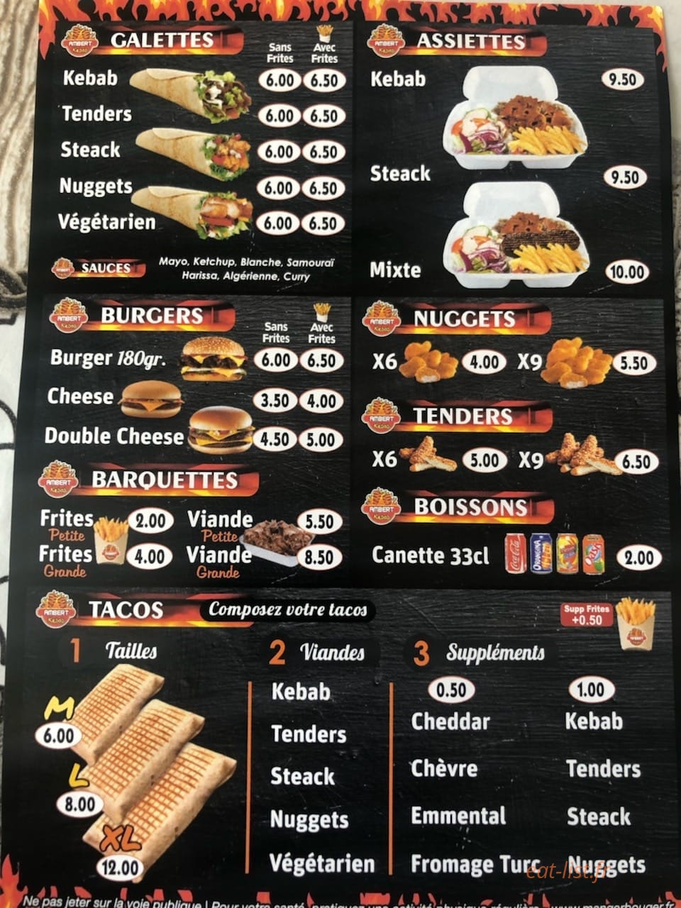 Bar La Cure — carte page 1