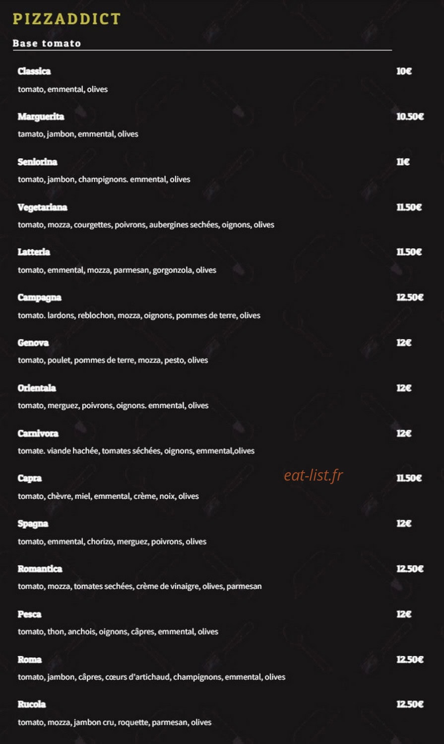 La Pizzamis — carte page 1