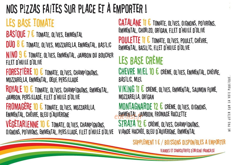 Pizzeria La Strata — carte page 1