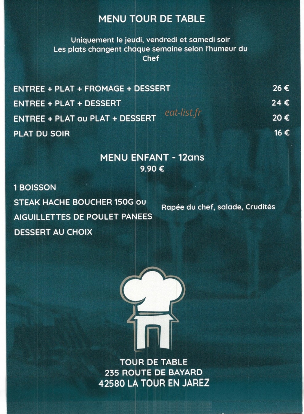 Menu Tour De Table - Le menu tour de table et menu enfant