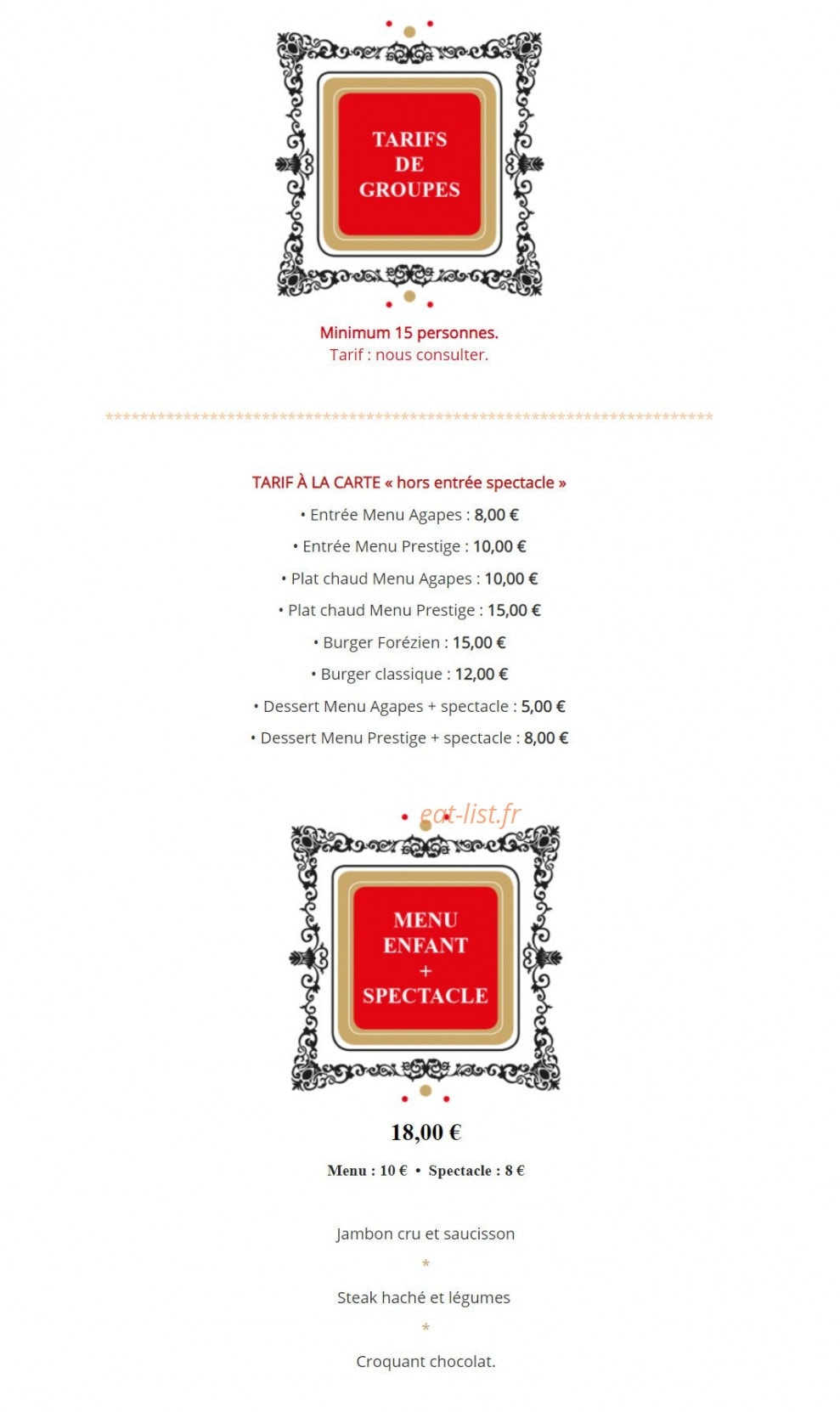 Agapes et Spectacles — carte page 3