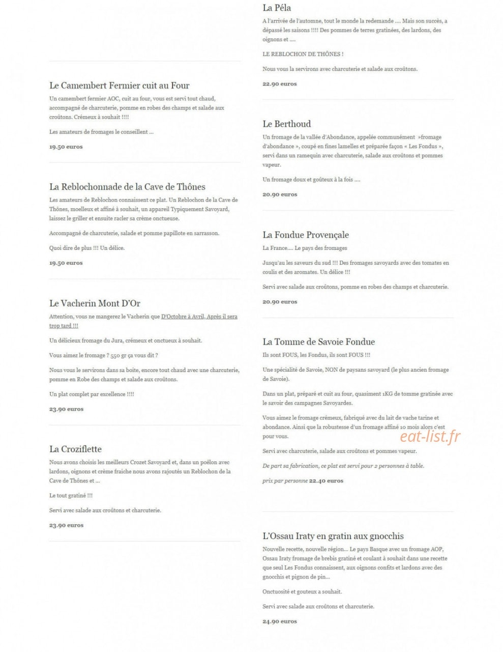 Chez Les Fondus — carte page 4