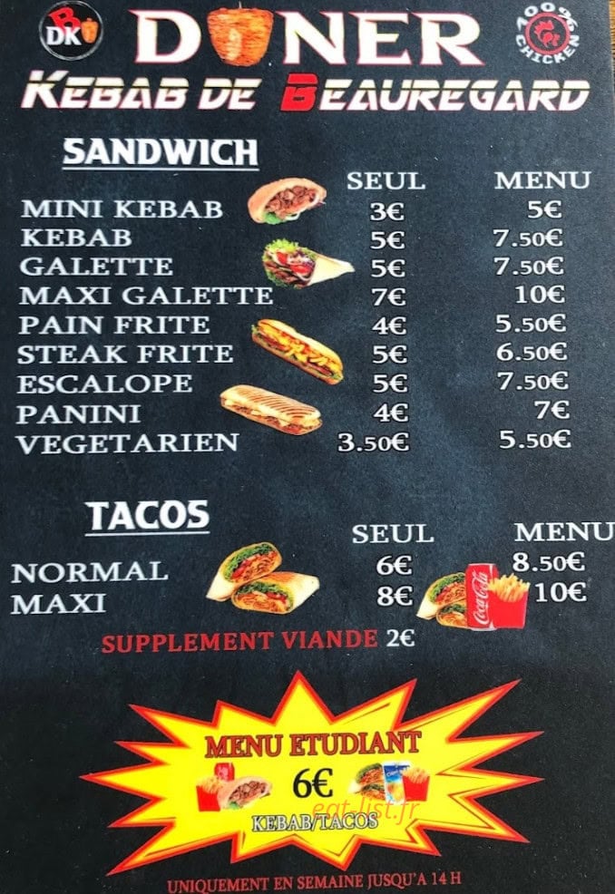 Döner Kebab de Beauregard — carte page 2