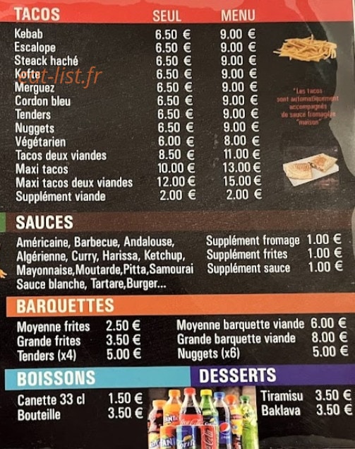 Tacos Sans Faim — carte page 1