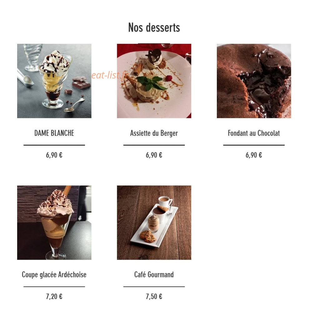Carte et menu de Brasserie le QG à Savigneux — Les desserts