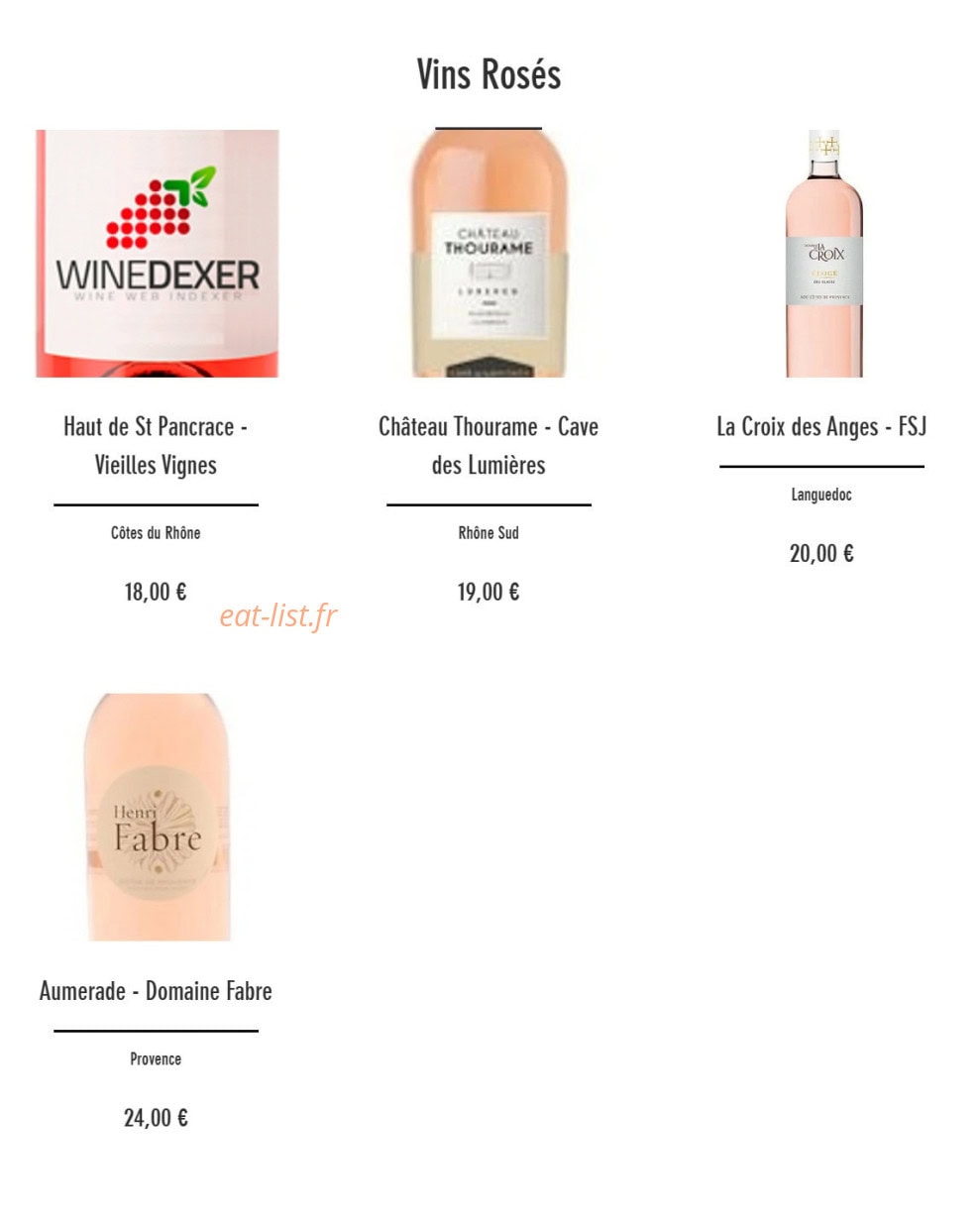 Carte et menu de Brasserie le QG à Savigneux — Les vins rosés