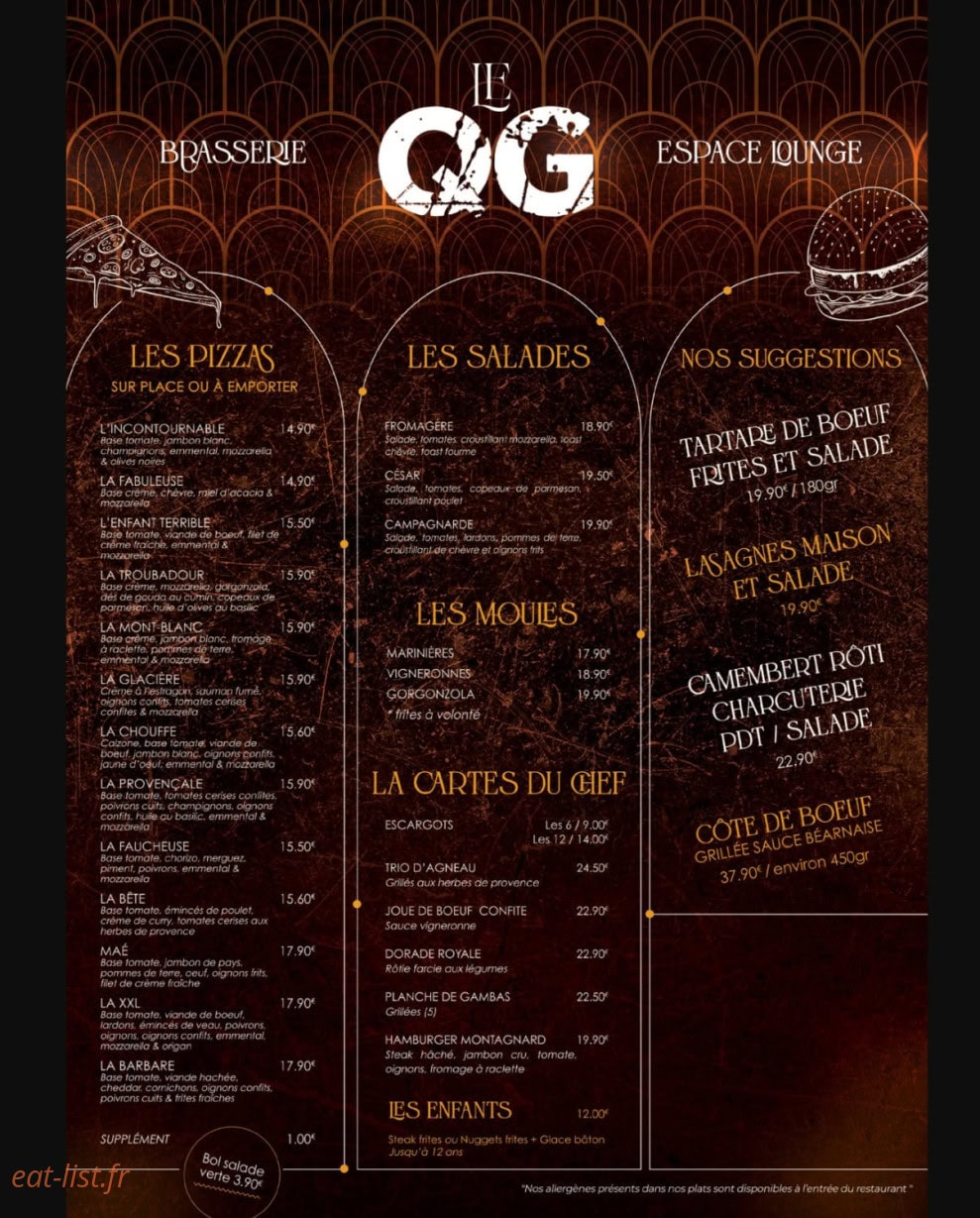 Carte et menu de Brasserie le QG à Savigneux — Les menus