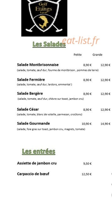 Restaurant du Golf — carte page 1