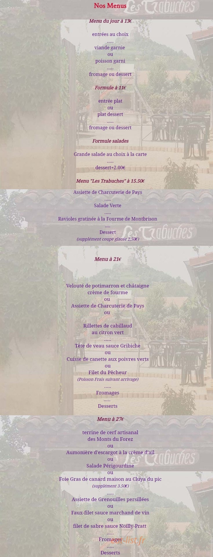Auberge Les trabuches — carte page 1