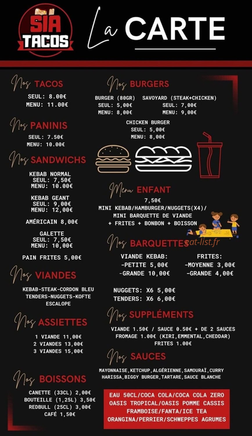 Sia Tacos — carte page 1