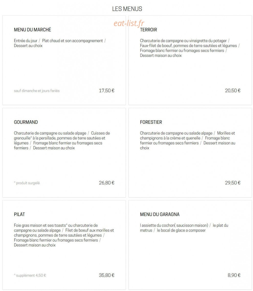 Auberge de la Jasserie — carte page 1