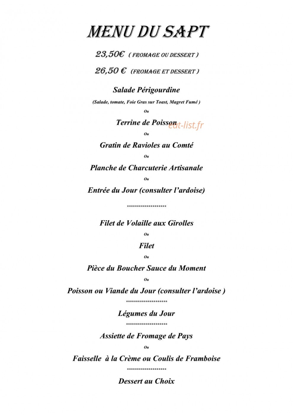 Auberge du sapt — carte page 2