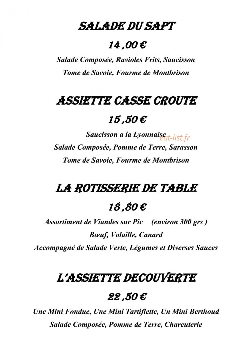 Auberge du sapt — carte page 3