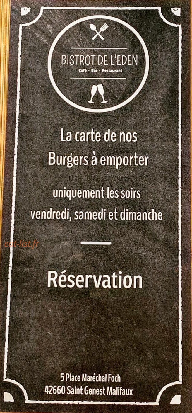 Bistrot de l'Eden — carte page 1
