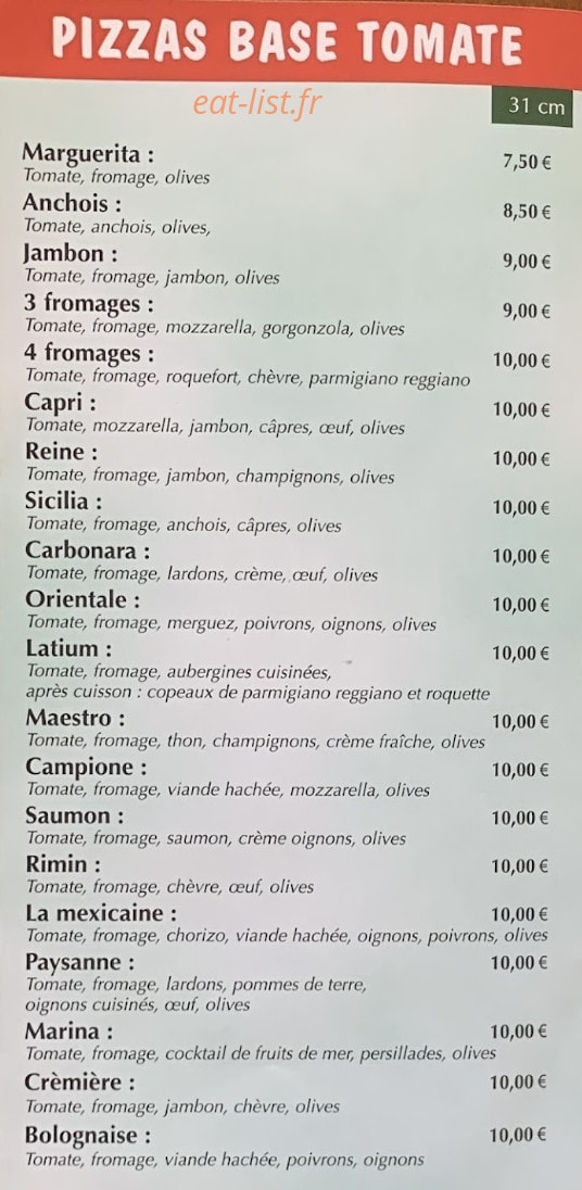 La Pizza au feu de bois — carte page 1