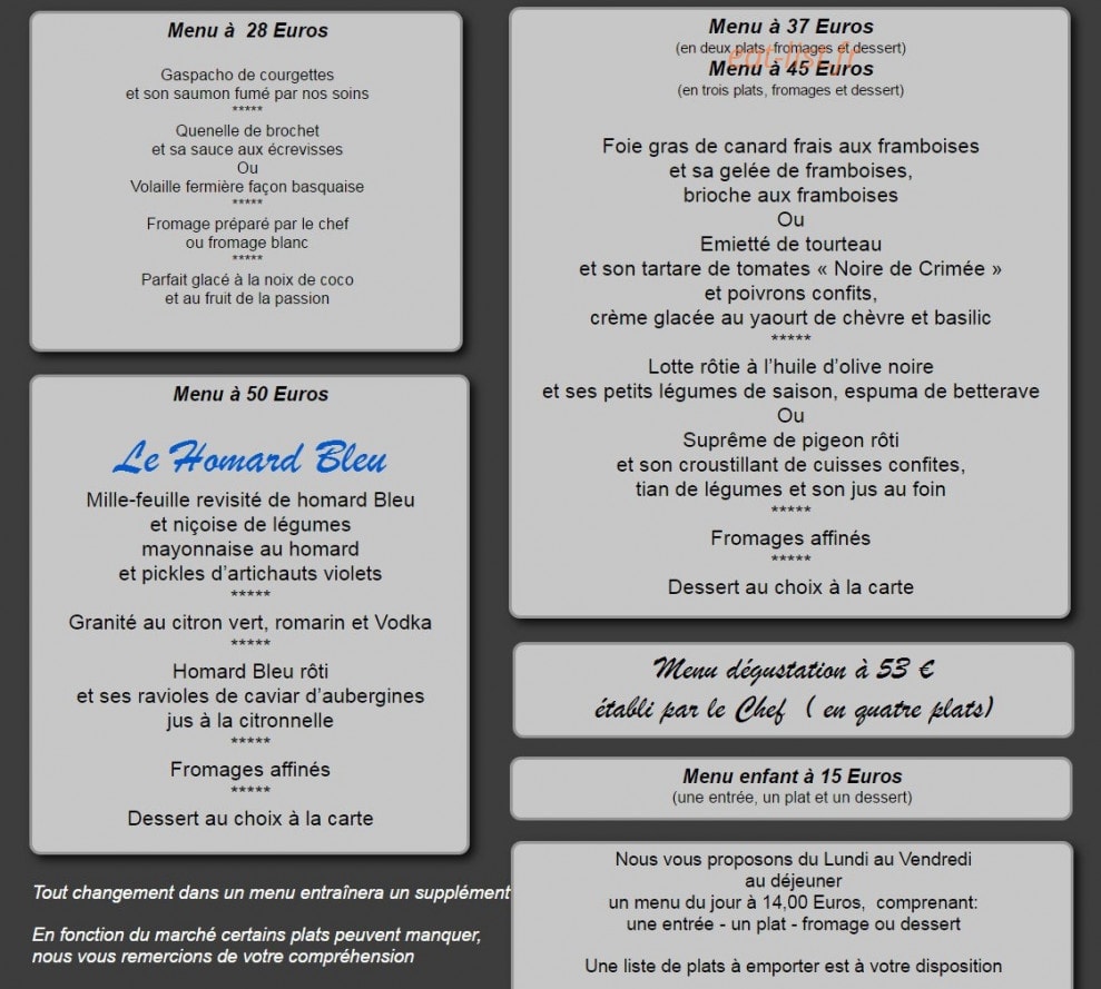 Restaurant Loic Picamal — carte page 1
