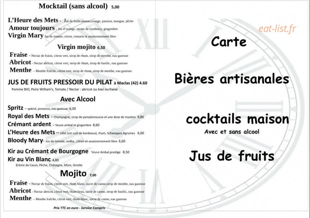 L'Heure Des Mets — carte page 1