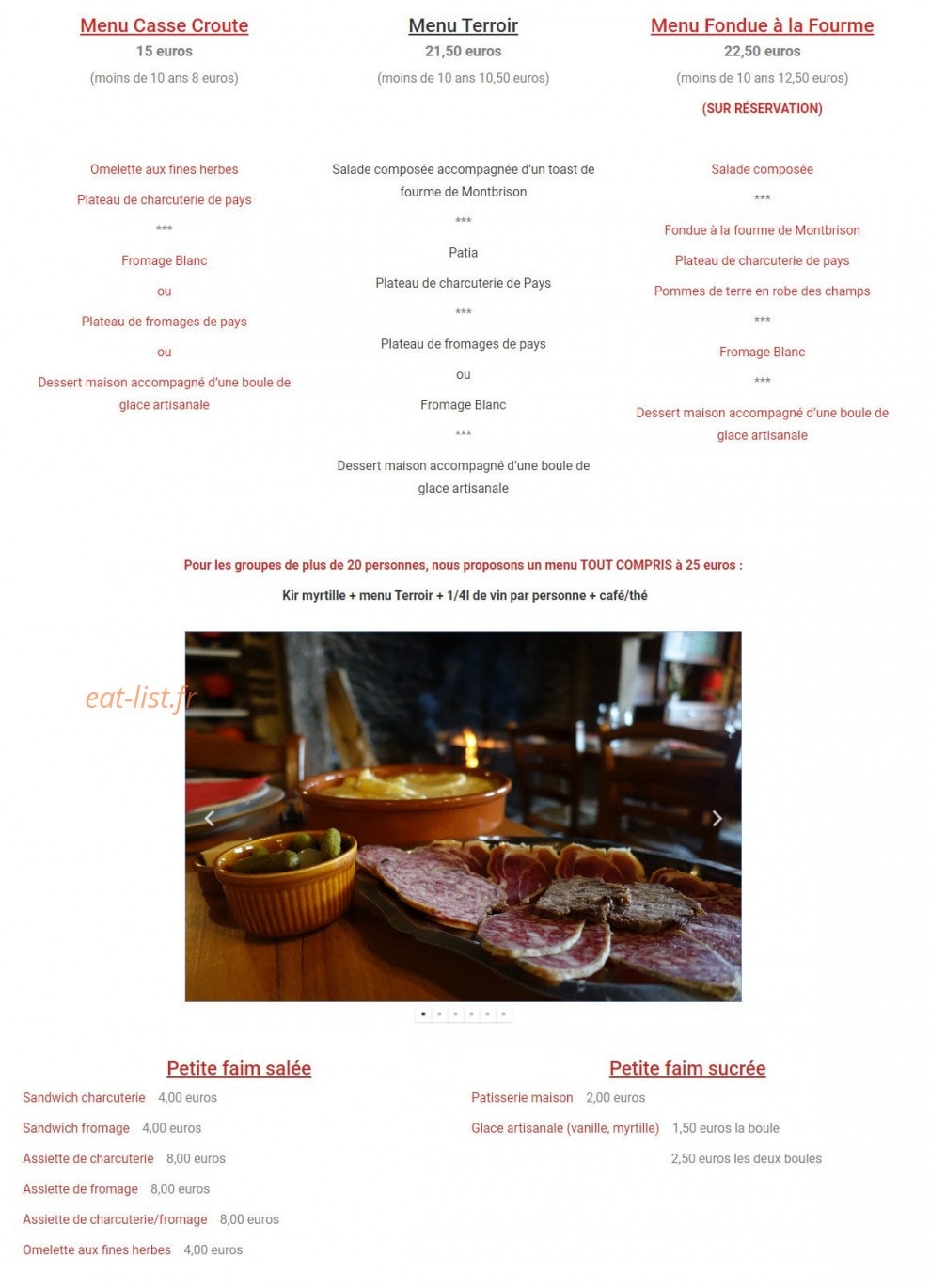 Auberge de Garnier — carte page 1