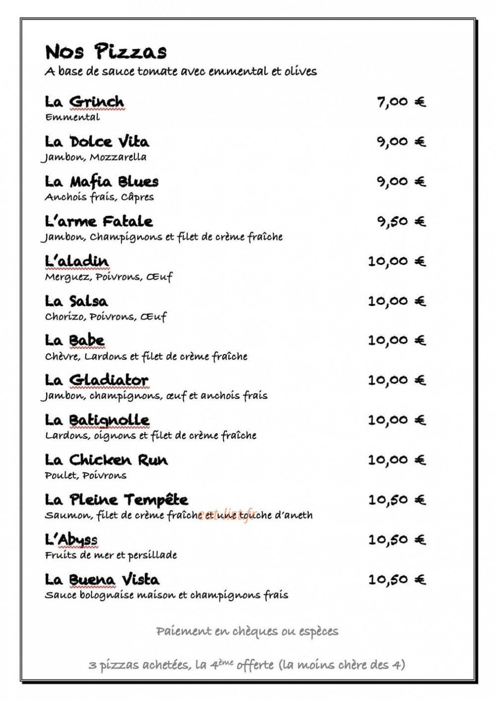 La Cabane à Pizz — carte page 1