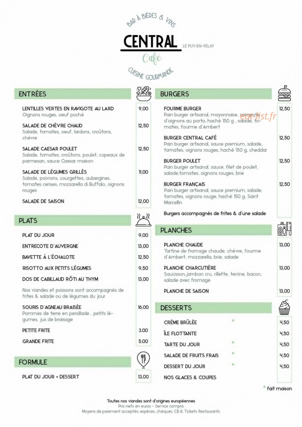 Central Café — carte page 1