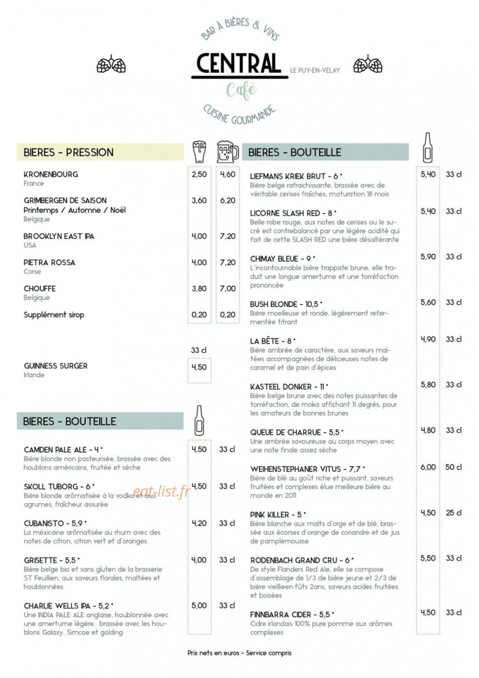 Central Café — carte page 3