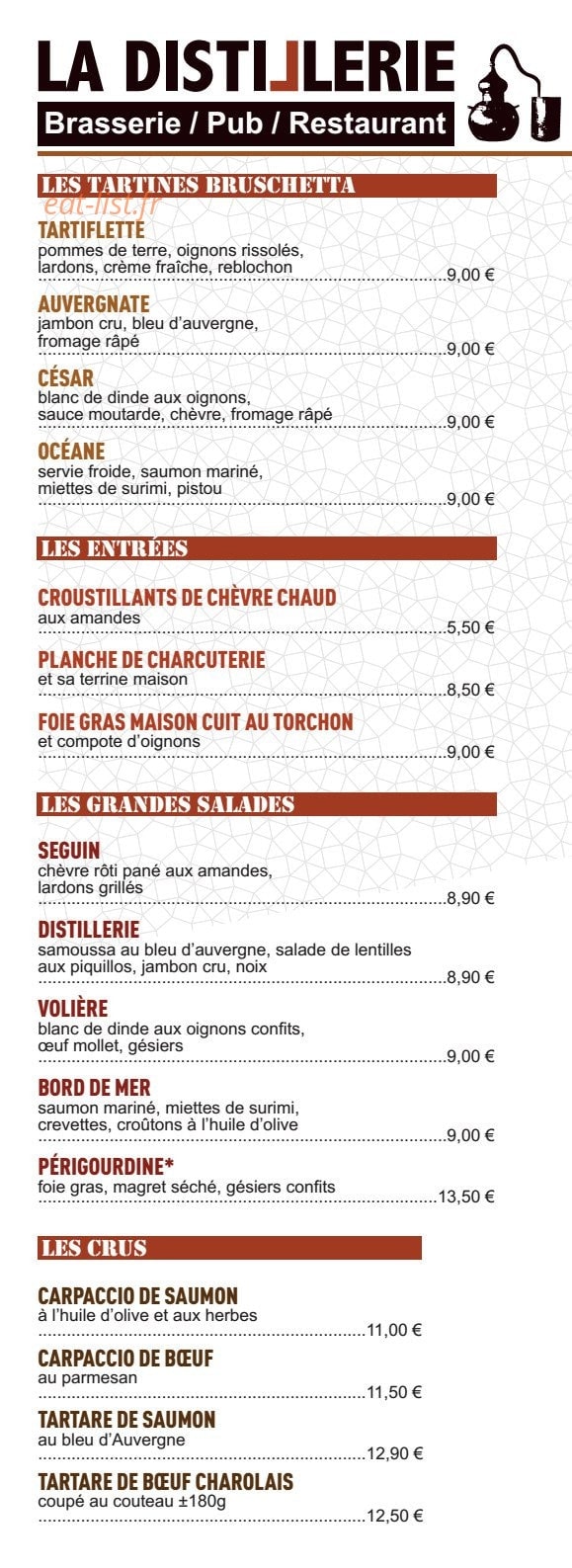 La Distillerie — carte page 1