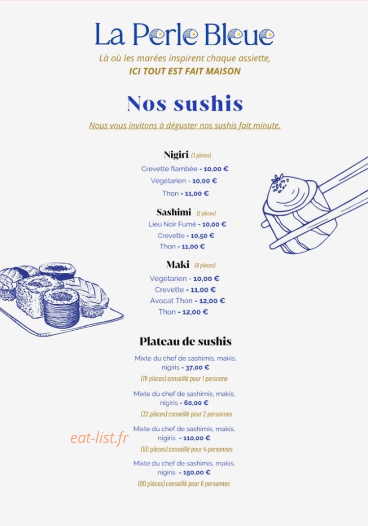 Carte et menu de La Perle Bleue à Le Puy en Velay — Les sushis