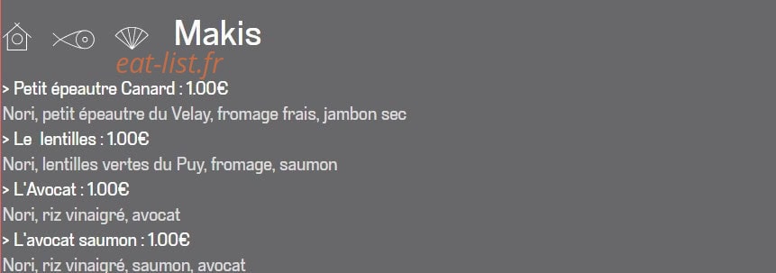 Carte et menu de Le Coin Sushi à Le Puy en Velay — Maki