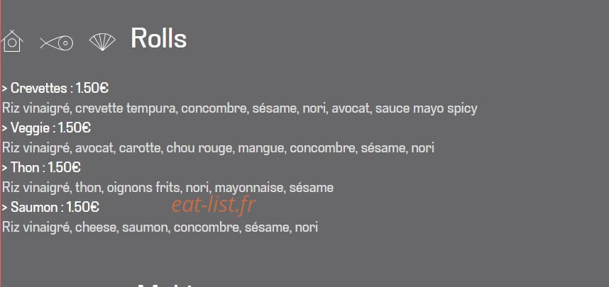 Carte et menu de Le Coin Sushi à Le Puy en Velay — Rolls