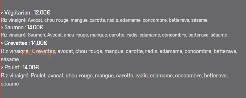 Carte et menu de Le Coin Sushi à Le Puy en Velay — Poke bowl