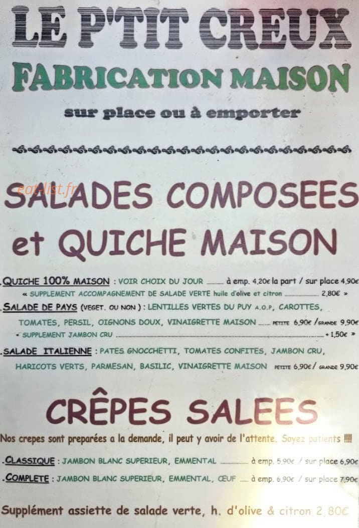 Le P'tit Creux — carte page 1