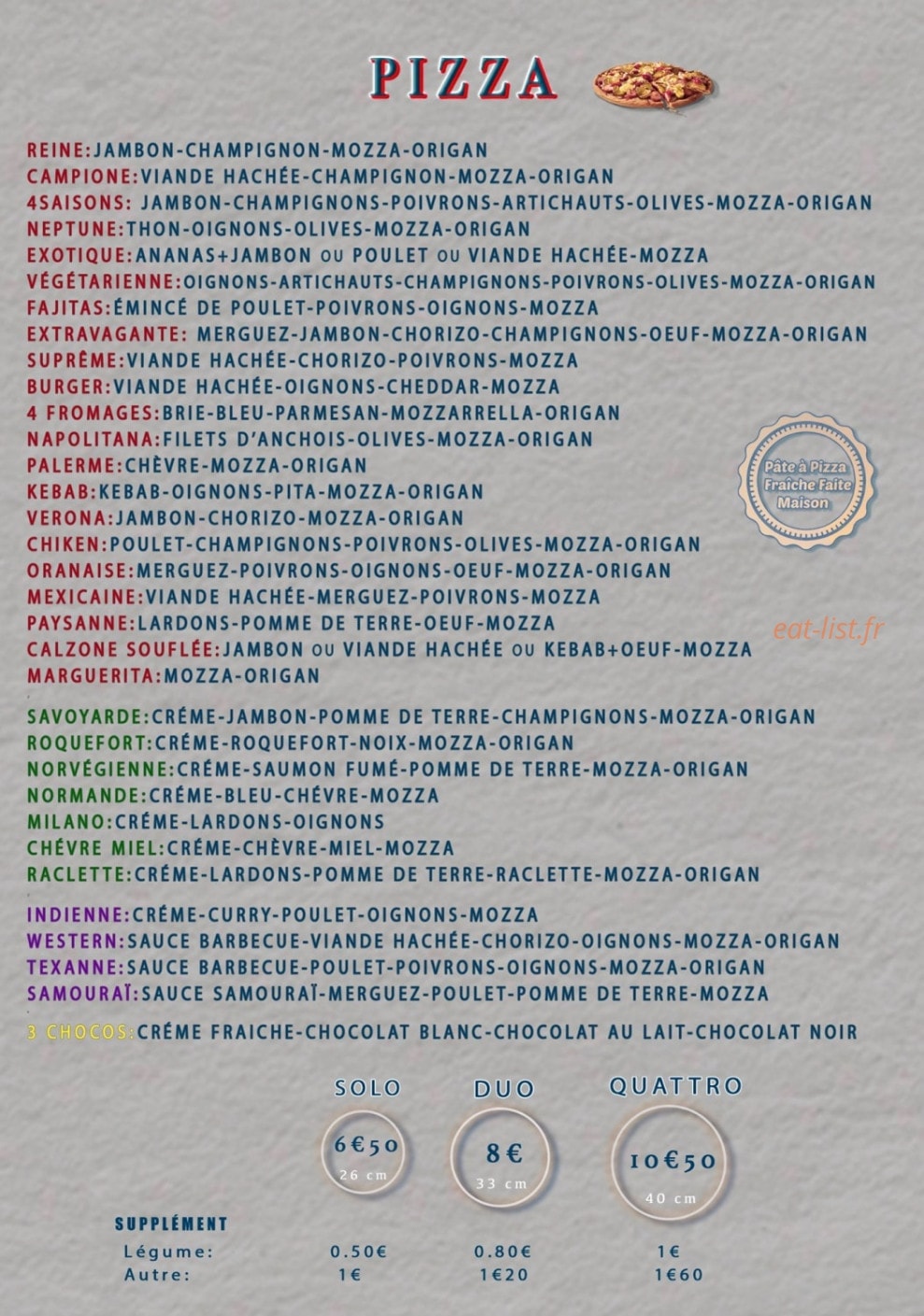 Le Palace Pizzeria — carte page 4