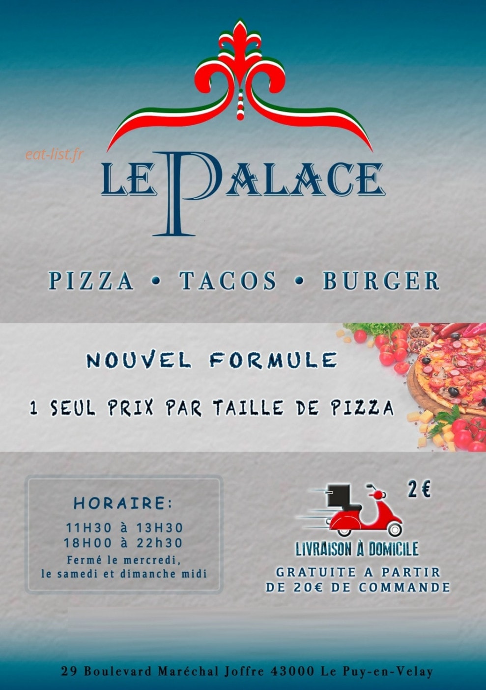 Le Palace Pizzeria — carte page 1