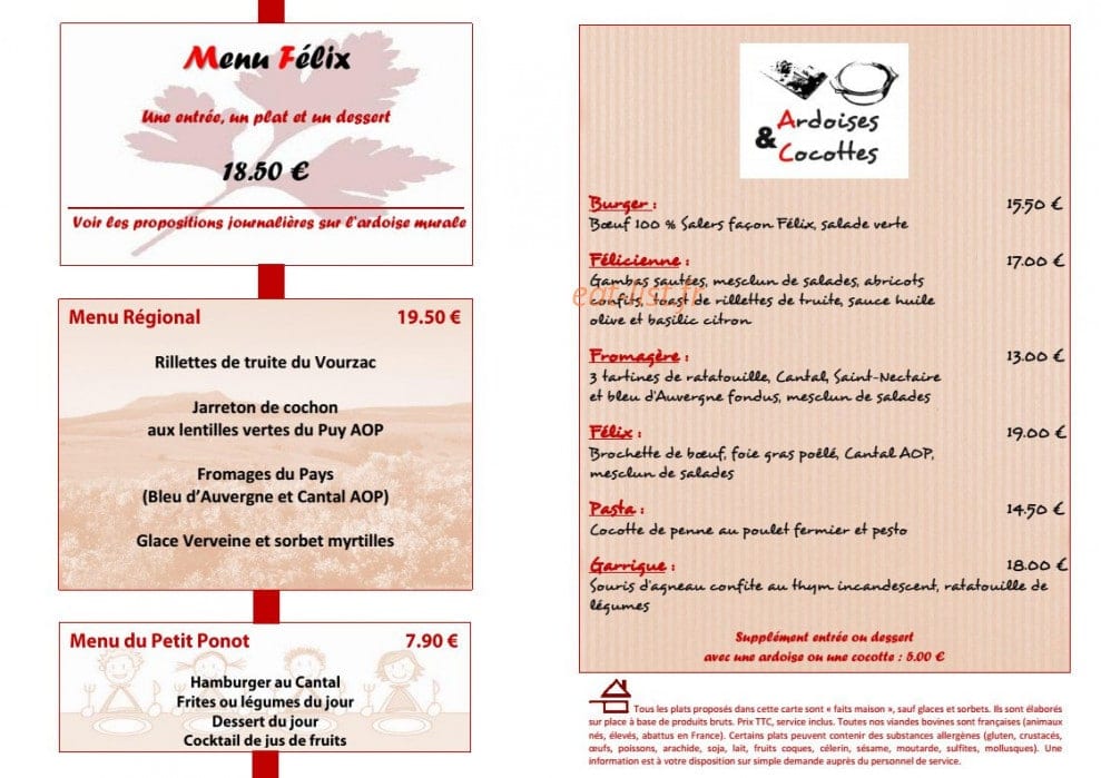 Restaurant La table de Felix — carte page 2