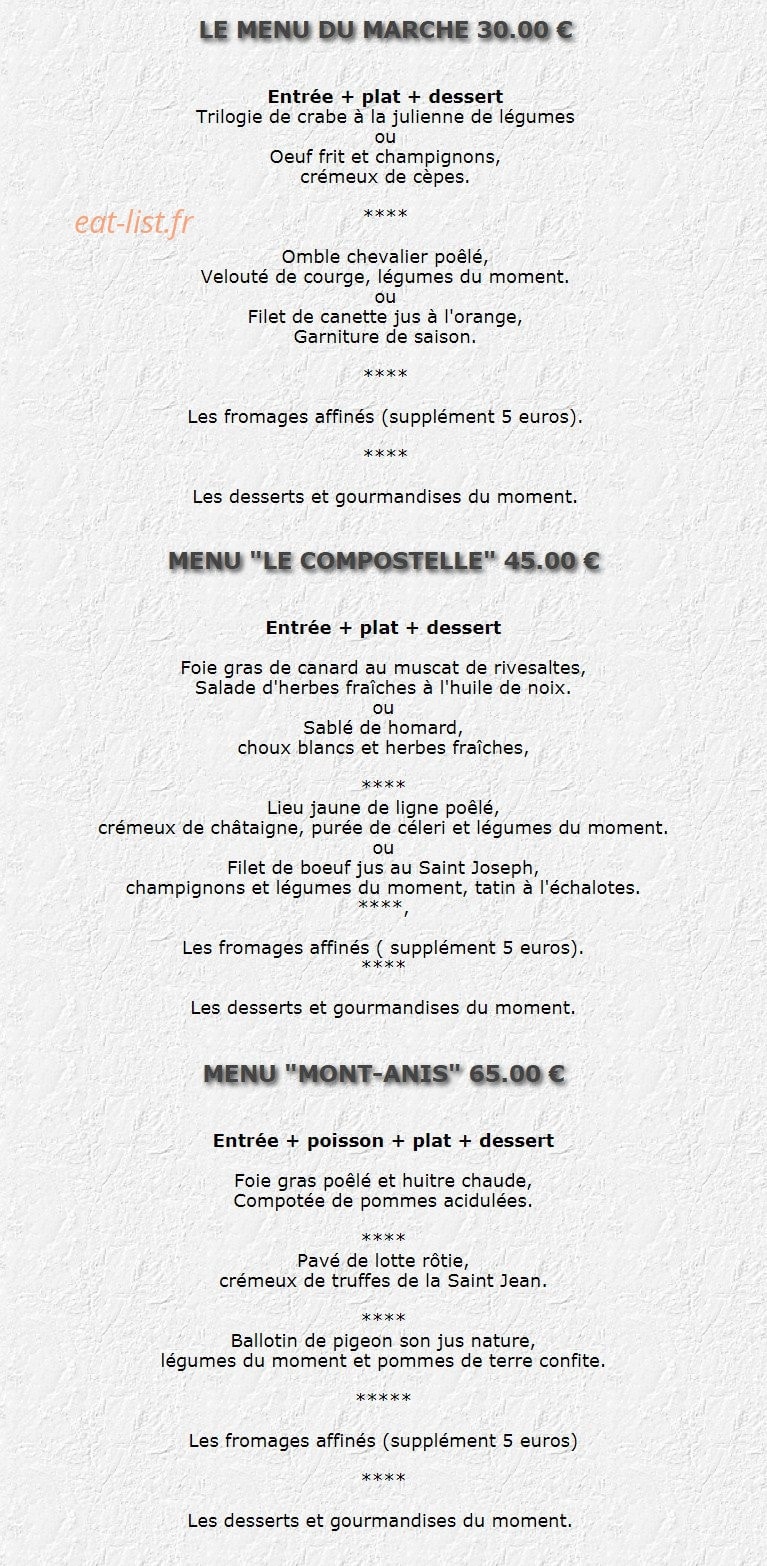 Carte et menu de Restaurant Tournayre à Le Puy en Velay — Les menus